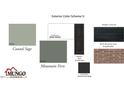 Exterior color scheme featuring coastal sage siding, black shutters, and Besser Gray brick at 352 Chesapeak Commons St # 136, Garner, NC 27529
