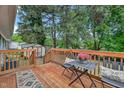 Inviting wooden back deck with outdoor seating, ideal for relaxation and entertainment at 1007 Ancroft Ave, Durham, NC 27713