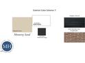 Exterior color scheme featuring Monterey Sand siding, Snow White trim, charcoal shingles, and Bessemer Gray brick at 364 Chesapeak Commons St # 133, Garner, NC 27529