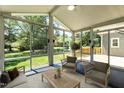 Relaxing sun room with large windows offering picturesque views of the backyard at 5812 N Beaver Ln, Raleigh, NC 27604
