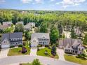 Aerial view of a lovely home surrounded by mature trees and well-maintained lawns in a quiet neighborhood at 1952 Combine Cir, Apex, NC 27502