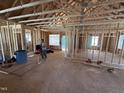 Interior view of new home construction shows framing, open floor plan at 13159 S Nc-231 Hwy, Middlesex, NC 27557