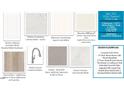 Selection of kitchen and bathroom finishes, including cabinets, countertops, hardware, faucet, carpet, and tile at 1036 Channel Drop Lp, Zebulon, NC 27597