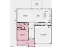 Layout showcasing a 2-car garage, bedroom, bathroom, kitchen and gathering room, perfect for modern living at 174 Hickory Grove Dr, Sanford, NC 27330