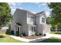 Well-maintained two-story home with gray siding, manicured lawn, and a welcoming walkway at 5416 Kissimmee Ln, Raleigh, NC 27616