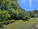 Backyard of home with mature trees, shed, and sunny skies at 824 Beal St, Rocky Mount, NC 27804