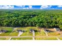 Aerial view of new construction home and lot surrounded by mature trees in a serene community at 9314 Turkey Way, Middlesex, NC 27557