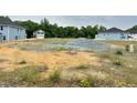 An empty homesite is surrounded by other blue homes in a new construction neighborhood at 179 New Twin Branch Ct, Smithfield, NC 27577