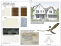 An exterior design inspiration board showing the trim, siding, and metal roof, plus windows and front porch treads at 1807 Ridley St, Raleigh, NC 27608