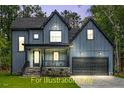 Illustration of the home's exterior elevation with stone accents, covered porch, and a two-car garage at 188 Buckaroo Dr, Louisburg, NC 27549