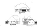Detailed house elevation drawings showing the side and rear of the house. Landscaping details also visible at 34 Cloudview Ct, Pittsboro, NC 27312