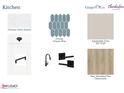 Kitchen features Carrara Vena Quartz, Artizen Classic Blue tiles and New Standard Plus Clearwater floors at 633 Sawcut Ln, Apex, NC 27502