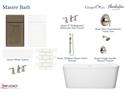 Primary bath design features elegant fixtures, cabinetry, and tub at 635 Sawcut Ln, Apex, NC 27502
