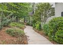 Landscaped pathway leading to the home with lush greenery and mulched garden beds at 826 Rushing, Pittsboro, NC 27312