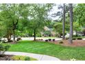 Inviting front lawn view showcasing lush greenery, mature trees, and the home's facade at 205 Benwell Ct, Cary, NC 27519