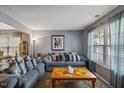 Comfortable living room with couches, a window with natural light, gray walls, and stylish decor at 8008 Bright Oak Trl, Raleigh, NC 27616