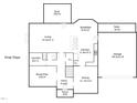 Layout of the first floor featuring the kitchen, living room, dining room, and garage at 303 Laurens Way, Chapel Hill, NC 27516
