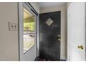 The home's entryway with view of the screen door and a black front door, and white trim at 313 Colleton Rd, Raleigh, NC 27610