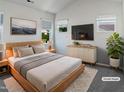 Serene bedroom with soft, neutral tones, showcasing ample natural light from multiple windows at 8891 Commons Townes Dr, Raleigh, NC 27616
