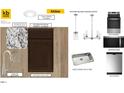 Selection of kitchen elements, including Aristokraft Sinclair Umber cabinets, stainless steel appliances, and modern lighting at 90 Caspian Ct, Lillington, NC 27546