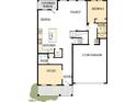 Main level floor plan featuring a kitchen, dining room, Gathering room, study, and two-car garage at 49 Cozy Hvn, Fuquay Varina, NC 27526