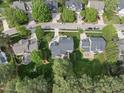 Beautiful aerial view of the house with a spacious backyard, green lawn, and mature trees at 925 Hidden Jewel Ln, Wake Forest, NC 27587