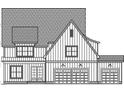 Detailed line drawing of a two-story house, illustrating its modern farmhouse style with a prominent garage and board and batten siding at 2391 Herbert Akins Rd, Fuquay Varina, NC 27526