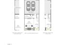 Layout of the first floor including the 2-bay garage, flex space, foyer and porch at 1037 Zelkova Ln, Chapel Hill, NC 27517