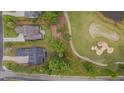 Beautiful aerial view of homes located next to a manicured golf course and pond at 14 Duck Bill Trl, Pittsboro, NC 27312