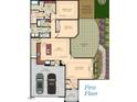 Detailed first-floor plan showcasing layout with owner's suite, courtyard, and open living spaces at 1205 Bridgeforth Ln, Chapel Hill, NC 27517