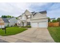 Beautiful two-story home with a manicured lawn, featuring a two-car garage and charming architectural details at 7612 Vista Del Rey Ln, Raleigh, NC 27613