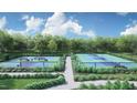 Overhead shot of two pristine outdoor pickleball courts surrounded by greenery at 2313 Abbeyhill Dr # 3, Raleigh, NC 27610