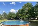 Inviting above-ground pool set in a lush backyard, perfect for summer relaxation at 3208 Wilbon Ridge Dr, Holly Springs, NC 27540