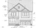 Detailed elevation plan for a two-story home with fiber cement siding, shutters, and carriage-style garage door at 4109 Stonewall Dr, Raleigh, NC 27604