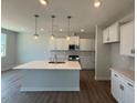 Bright kitchen features a large island, stainless appliances, and modern pendant lighting at 293 Gregory Village Dr, Lillington, NC 27546