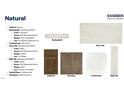 A curated selection of interior finishes including brown cabinets, olympus backsplash, countertops, flooring, and wall tile at 177 Gilmer St, Fuquay Varina, NC 27526