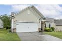 Attractive home with stone detailing, lush landscaping, and a two-car garage at 2410 Kinglass Dr, Fuquay Varina, NC 27526