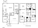 Detailed floor plan of the first and second floors, illustrating the layout and dimensions of rooms at 736 Deschutes Dr, Garner, NC 27529