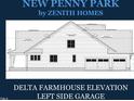 Architectural elevation showcasing the left side of the home with a three-car garage at 8012 Penny Rd, Raleigh, NC 27606