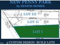 Property map displaying three lots, Penny Road access, and land dimensions at 8012 Penny Rd, Raleigh, NC 27606