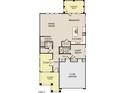 Layout of the home's first floor including the kitchen, Gathering room, guest room, and 2-car garage at 1613 Malcus Ct # 68, Fuquay Varina, NC 27526