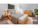 This main bedroom features a large bed, a dresser, bedside tables, new paint, and fresh carpet at 2705 Ramblegate Ln, Durham, NC 27705