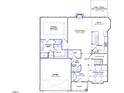 Detailed first floor plan featuring a primary bedroom, kitchen, dining, living, and garage at 33 Black Walnut Dr # 185, Garner, NC 27529