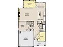 Detailed first-floor plan featuring an open-concept kitchen, Gathering room, and guest suite with 2-car garage at 4301 Emeline Way # 15, Fuquay Varina, NC 27526
