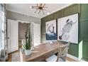 Stylish home office featuring wainscoting, unique light fixture, and custom horse artwork at 9513 Wood River Dr, Zebulon, NC 27597
