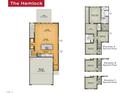 The Hemlock floor plan featuring a patio, Gathering room, dining area, kitchen, two-car garage, and three bedrooms at 8937 Kennebec Crossing Dr, Angier, NC 27501