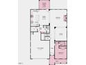 Layout showcasing kitchen, dining area, half bath, garage, and bedroom with attached bath at 1021 Dillon Lake Dr, Knightdale, NC 27545