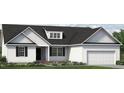 Well-lit, single-story home with white siding, black shutters and a manicured lawn with small flowering plants at 4451 Poppy Mallow Ln, Oxford, NC 27565