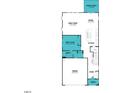 First floor blueprint with open layout of kitchen, living room, dining, guest suite, and garage at 107 Vulcan St, Garner, NC 27529