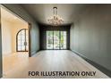 Formal dining room with dark grey walls, hardwood floors, and a modern chandelier at 3422 Redbud Ln, Raleigh, NC 27607